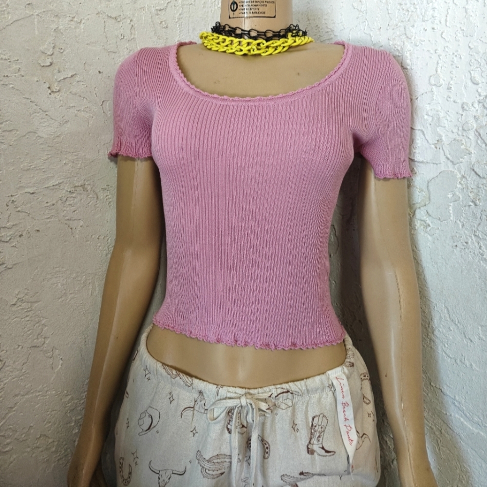 Pink Ribbed Knit Top